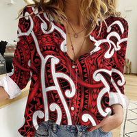 Aotearoa Maori Kowhaiwhai Women Casual Shirt Whero Puhoro and Patiki LT9 Female Red - Polynesian Pride
