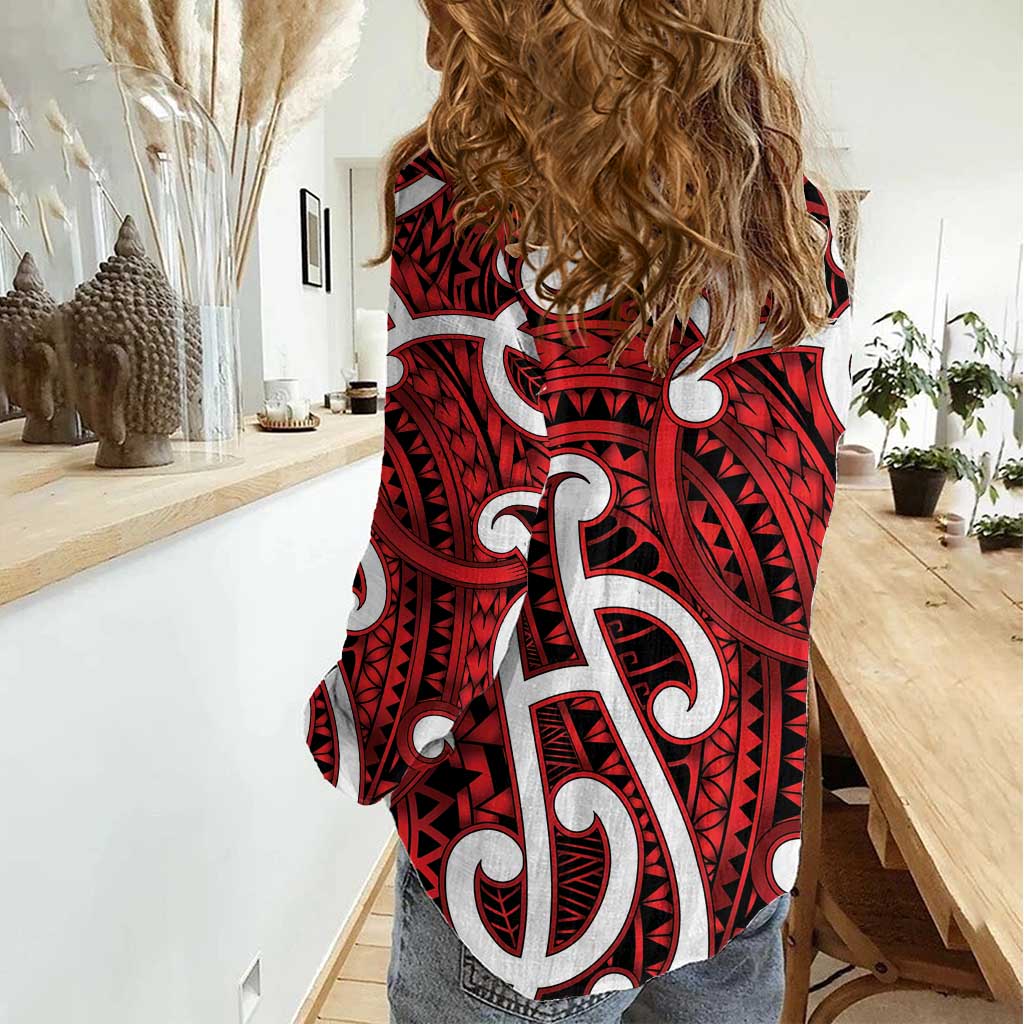 Aotearoa Maori Kowhaiwhai Women Casual Shirt Whero Puhoro and Patiki LT9 - Polynesian Pride