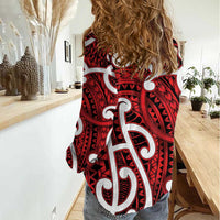 Aotearoa Maori Kowhaiwhai Women Casual Shirt Whero Puhoro and Patiki LT9 - Polynesian Pride