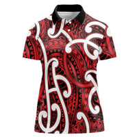 Aotearoa Maori Kowhaiwhai Women Polo Shirt Whero Puhoro and Patiki LT9 Female Red - Polynesian Pride
