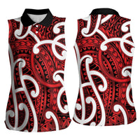 Aotearoa Maori Kowhaiwhai Women Sleeveless Polo Shirt Whero Puhoro and Patiki LT9 - Polynesian Pride