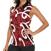 Aotearoa Maori Kowhaiwhai Women Sleeveless Polo Shirt Whero Puhoro and Patiki LT9 - Polynesian Pride