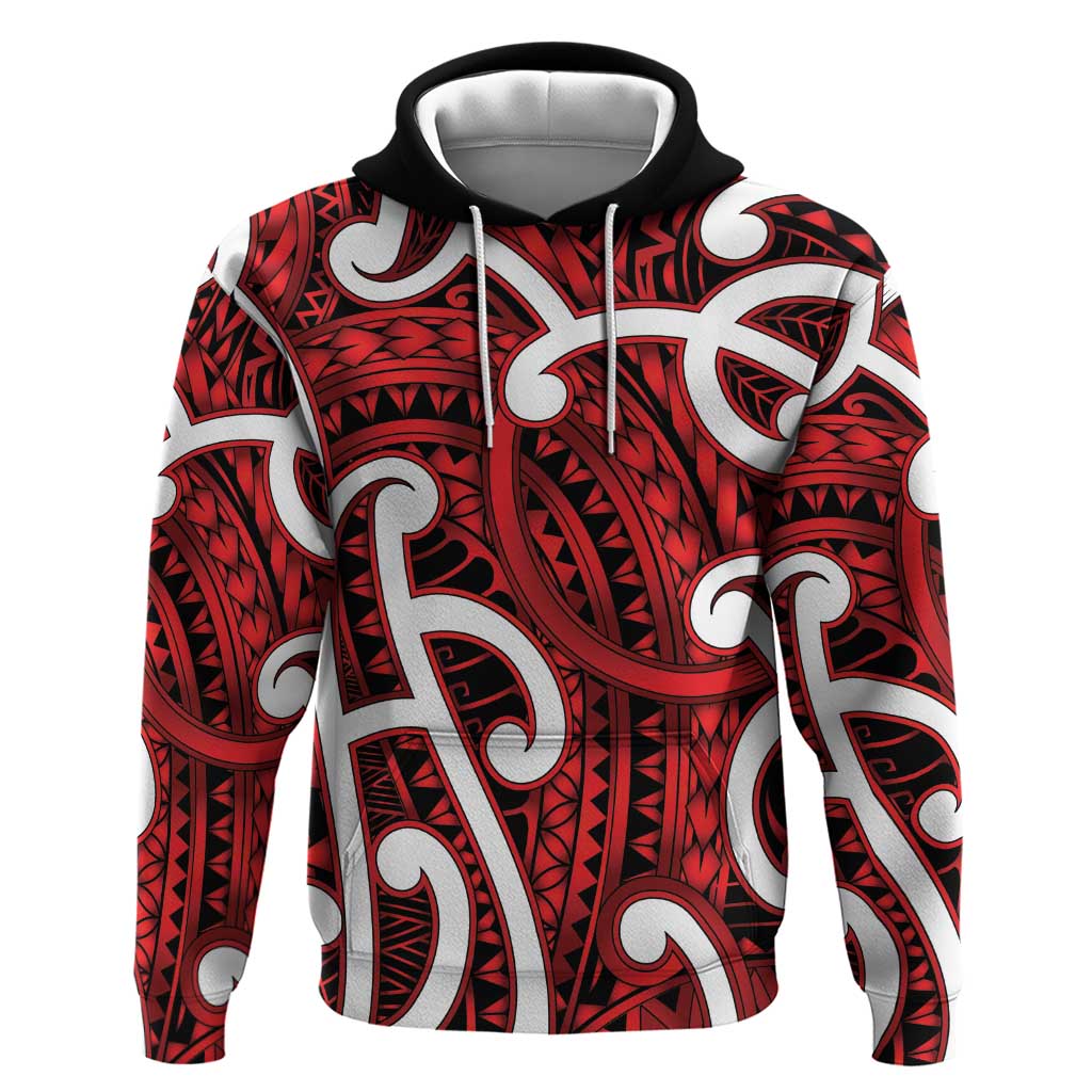 Aotearoa Maori Kowhaiwhai Zip Hoodie Whero Puhoro and Patiki