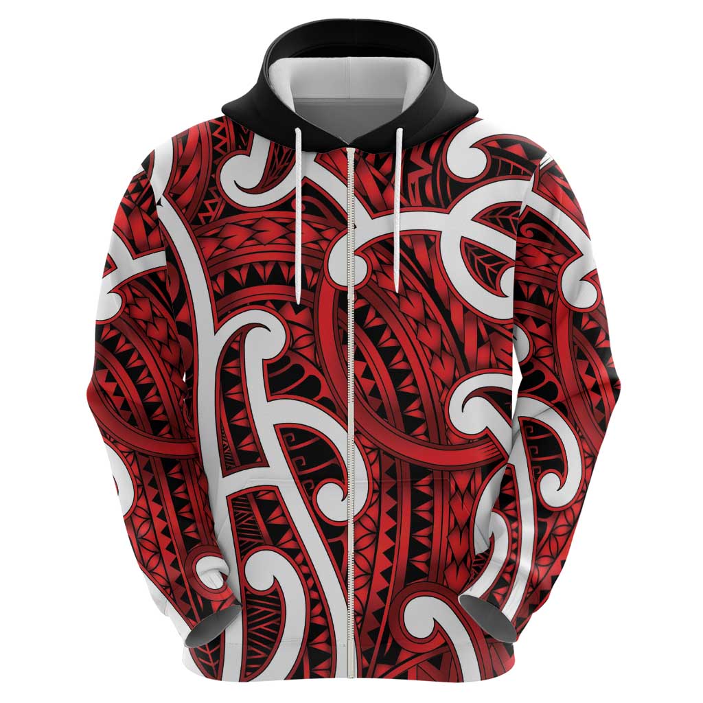 Aotearoa Maori Kowhaiwhai Zip Hoodie Whero Puhoro and Patiki