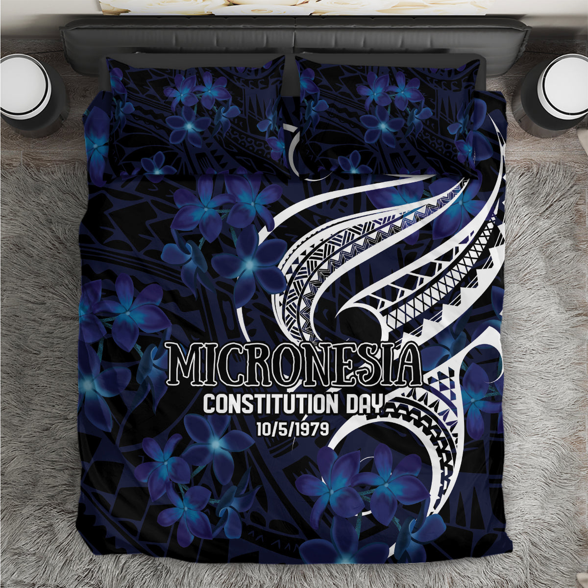 Micronesia Constitution Day Bedding Set Since 1979 with Polynesian Hibiscus Pattern