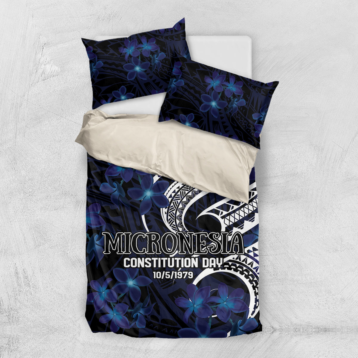 Micronesia Constitution Day Bedding Set Since 1979 with Polynesian Hibiscus Pattern