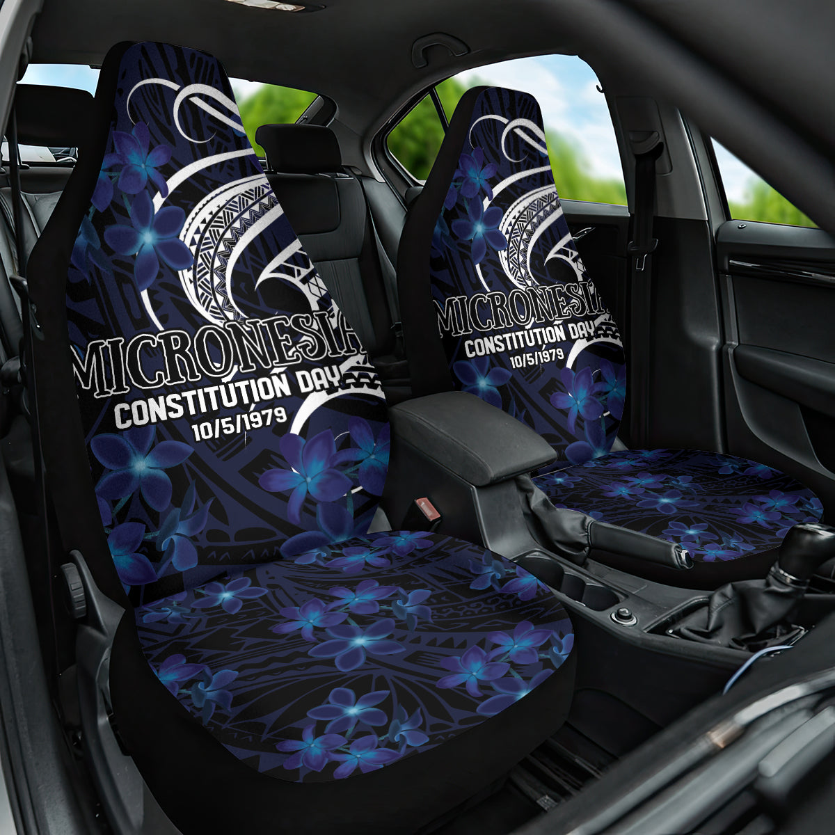 Micronesia Constitution Day Car Seat Cover Since 1979 with Polynesian Hibiscus Pattern