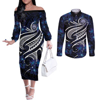 Micronesia Constitution Day Couples Matching Off The Shoulder Long Sleeve Dress and Long Sleeve Button Shirt Since 1979 with Polynesian Hibiscus Pattern