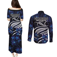 Micronesia Constitution Day Couples Matching Puletasi and Long Sleeve Button Shirt Since 1979 with Polynesian Hibiscus Pattern