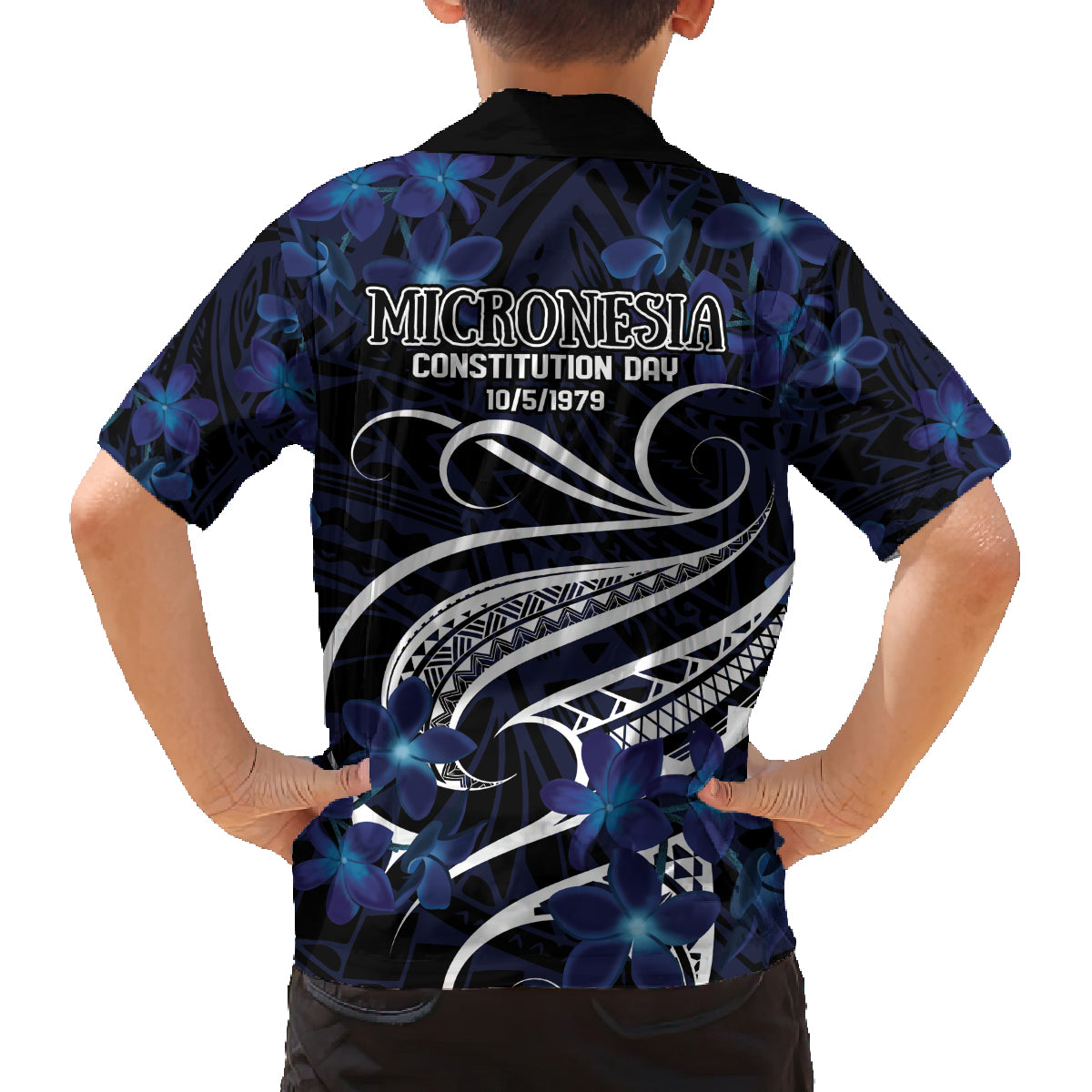 Micronesia Constitution Day Family Matching Off Shoulder Maxi Dress and Hawaiian Shirt Since 1979 with Polynesian Hibiscus Pattern