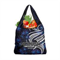 Micronesia Constitution Day Grocery Bag Since 1979 with Polynesian Hibiscus Pattern