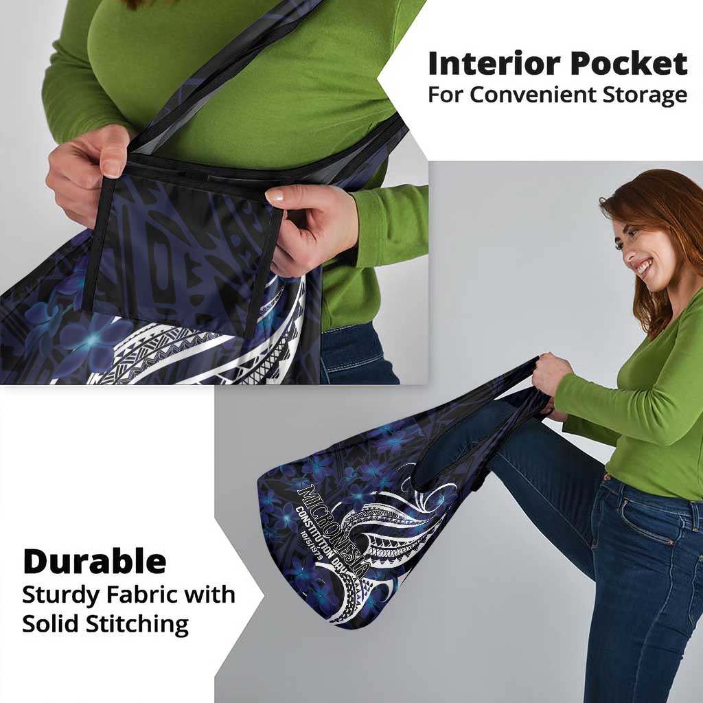 Micronesia Constitution Day Grocery Bag Since 1979 with Polynesian Hibiscus Pattern