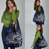 Micronesia Constitution Day Grocery Bag Since 1979 with Polynesian Hibiscus Pattern