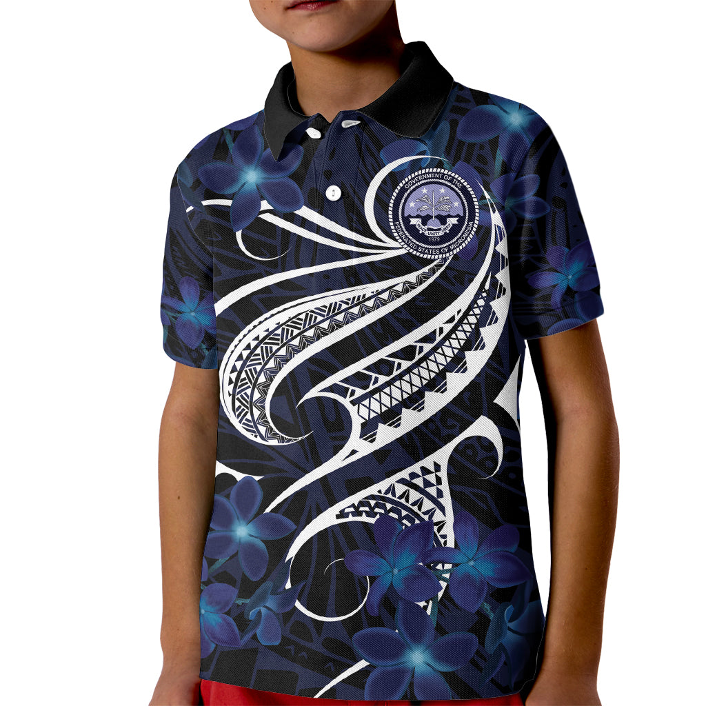 Micronesia Constitution Day Kid Polo Shirt Since 1979 with Polynesian Hibiscus Pattern