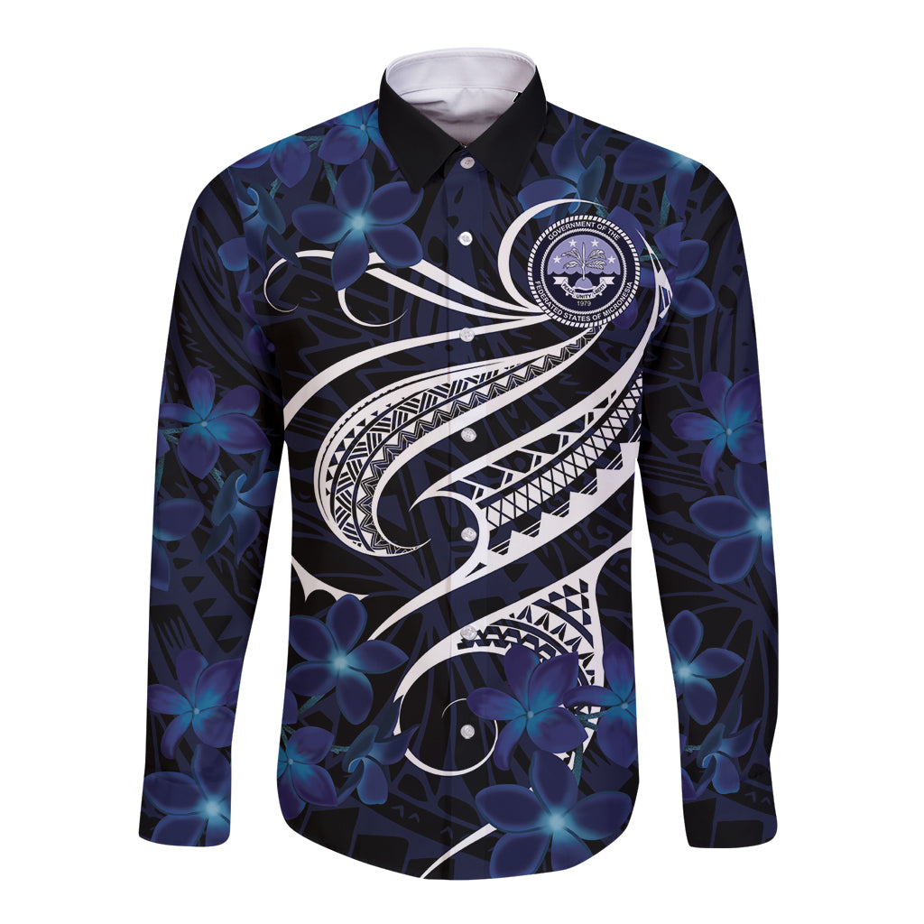 Micronesia Constitution Day Long Sleeve Button Shirt Since 1979 with Polynesian Hibiscus Pattern
