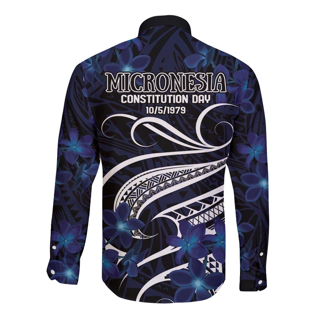 Micronesia Constitution Day Long Sleeve Button Shirt Since 1979 with Polynesian Hibiscus Pattern