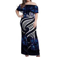 Micronesia Constitution Day Off Shoulder Maxi Dress Since 1979 with Polynesian Hibiscus Pattern