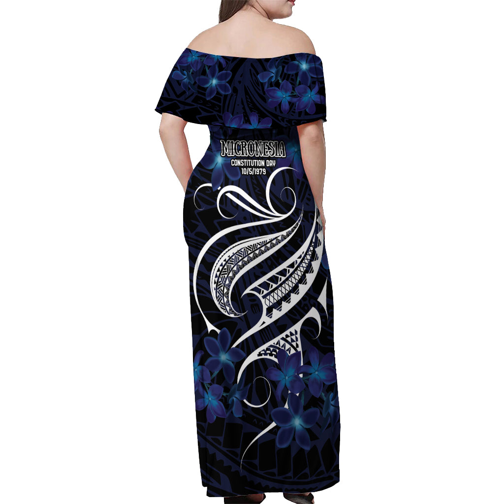 Micronesia Constitution Day Off Shoulder Maxi Dress Since 1979 with Polynesian Hibiscus Pattern