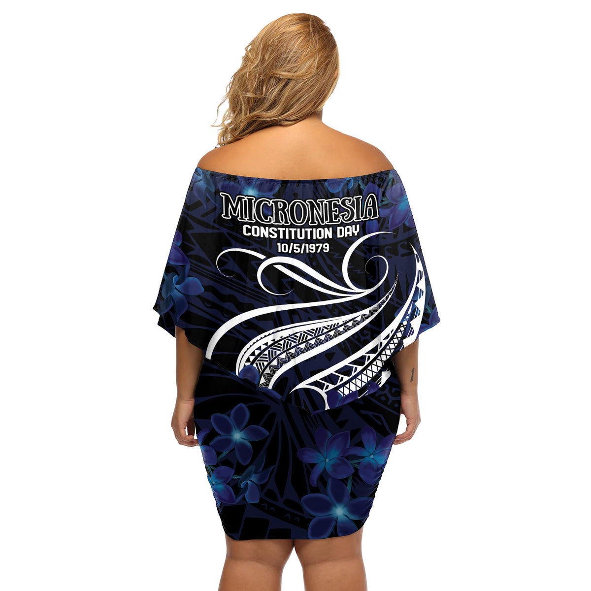Micronesia Constitution Day Off Shoulder Short Dress Since 1979 with Polynesian Hibiscus Pattern