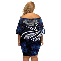Micronesia Constitution Day Off Shoulder Short Dress Since 1979 with Polynesian Hibiscus Pattern