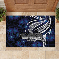 Micronesia Constitution Day Rubber Doormat Since 1979 with Polynesian Hibiscus Pattern