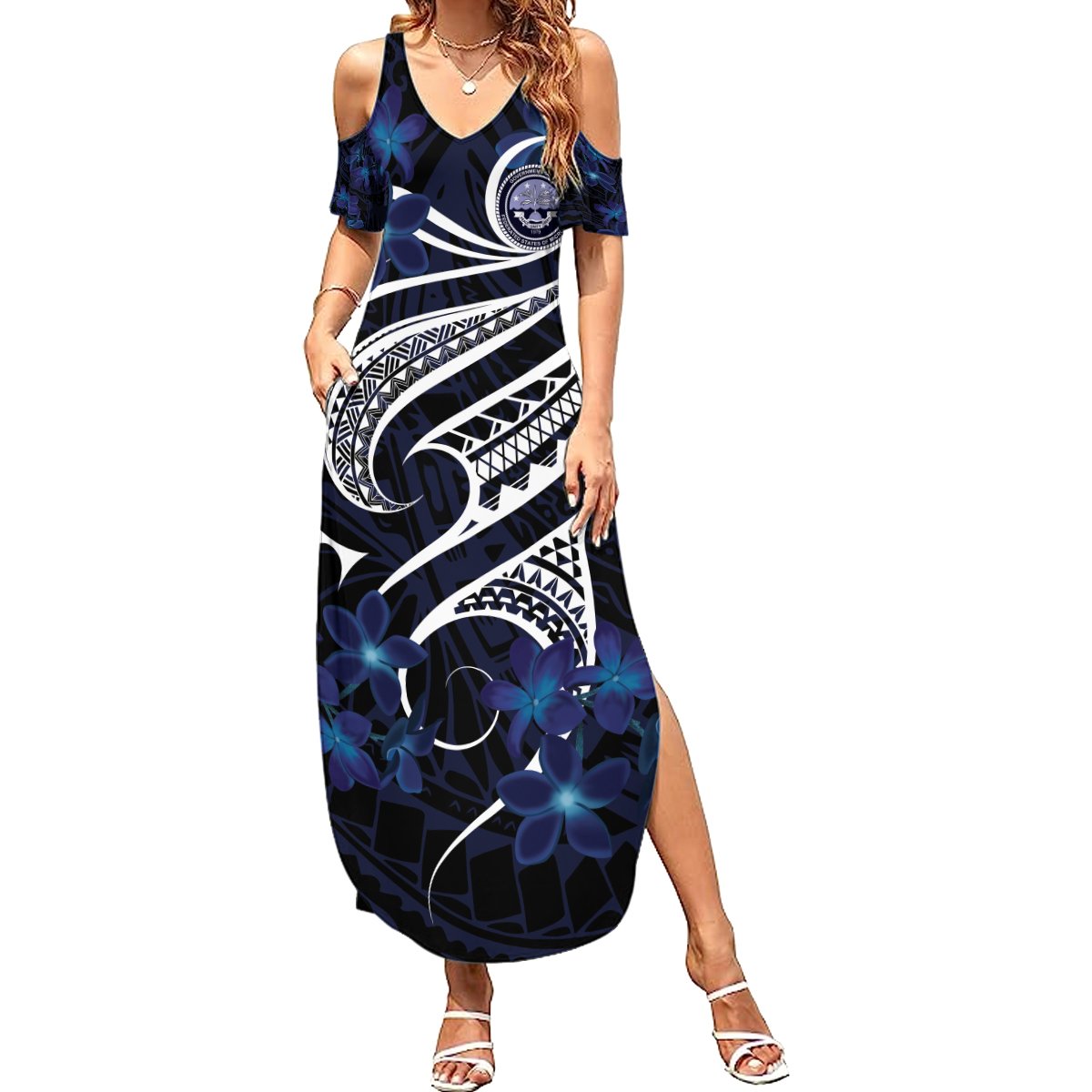Micronesia Constitution Day Summer Maxi Dress Since 1979 with Polynesian Hibiscus Pattern