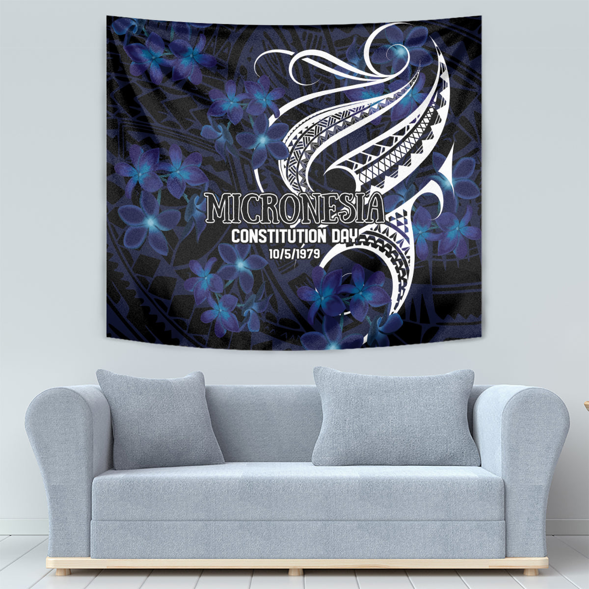 Micronesia Constitution Day Tapestry Since 1979 with Polynesian Hibiscus Pattern
