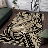 Polynesian Shark Tribal Tattoo Area Rug Beige Style
