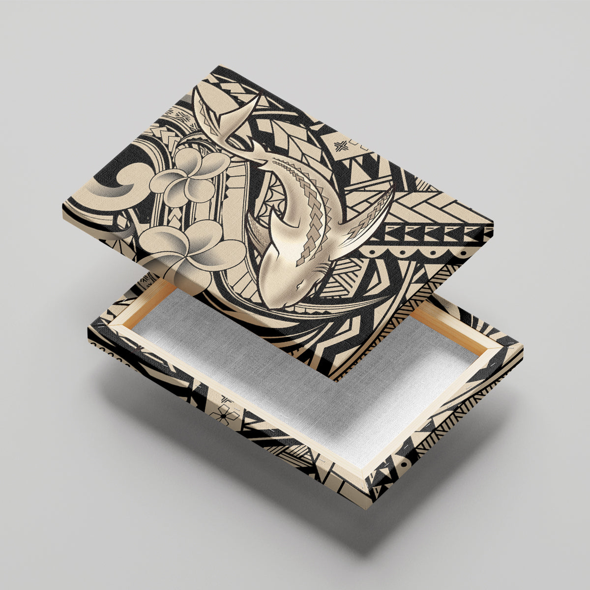 Polynesian Shark Tribal Tattoo Canvas Wall Art Beige Style