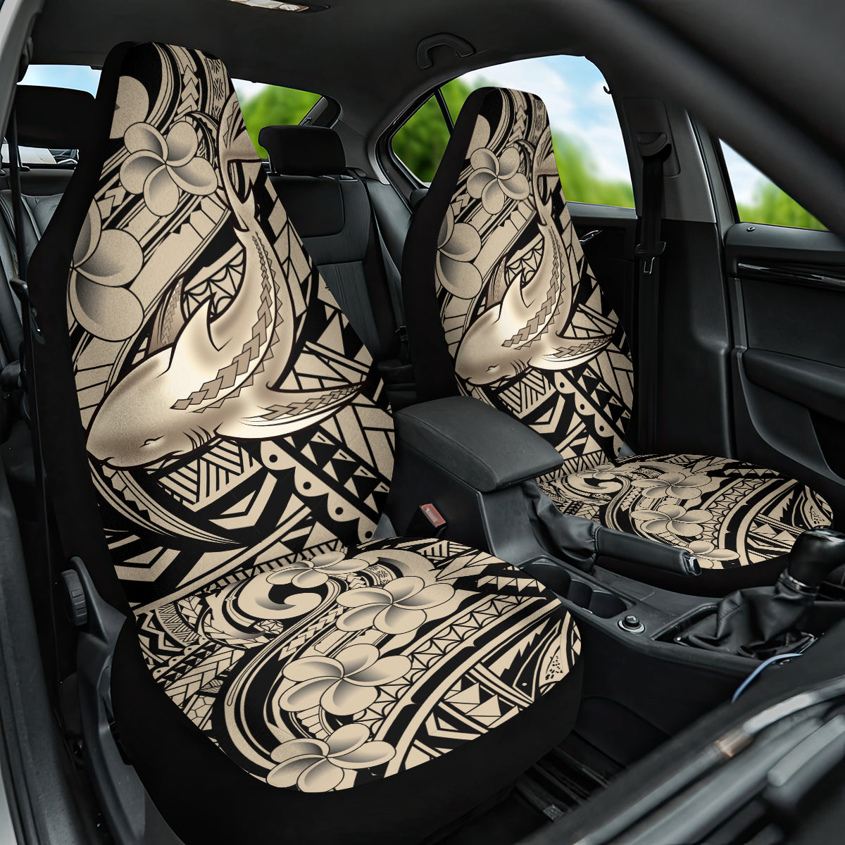 Polynesian Shark Tribal Tattoo Car Seat Cover Beige Style