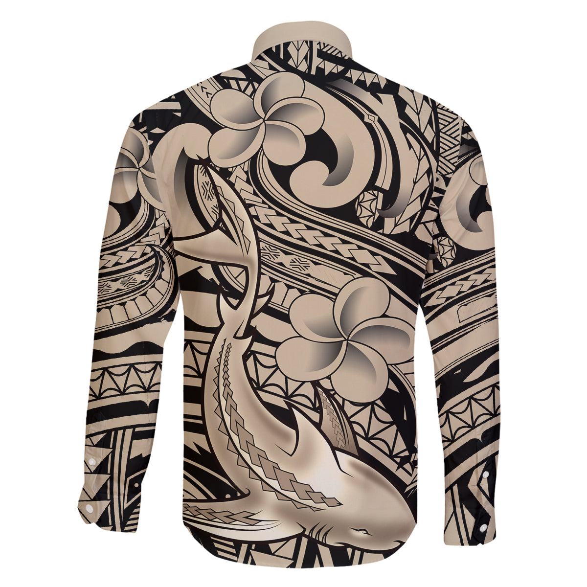 Polynesian Shark Tribal Tattoo Family Matching Long Sleeve Bodycon Dress and Hawaiian Shirt Beige Style LT9 - Polynesian Pride