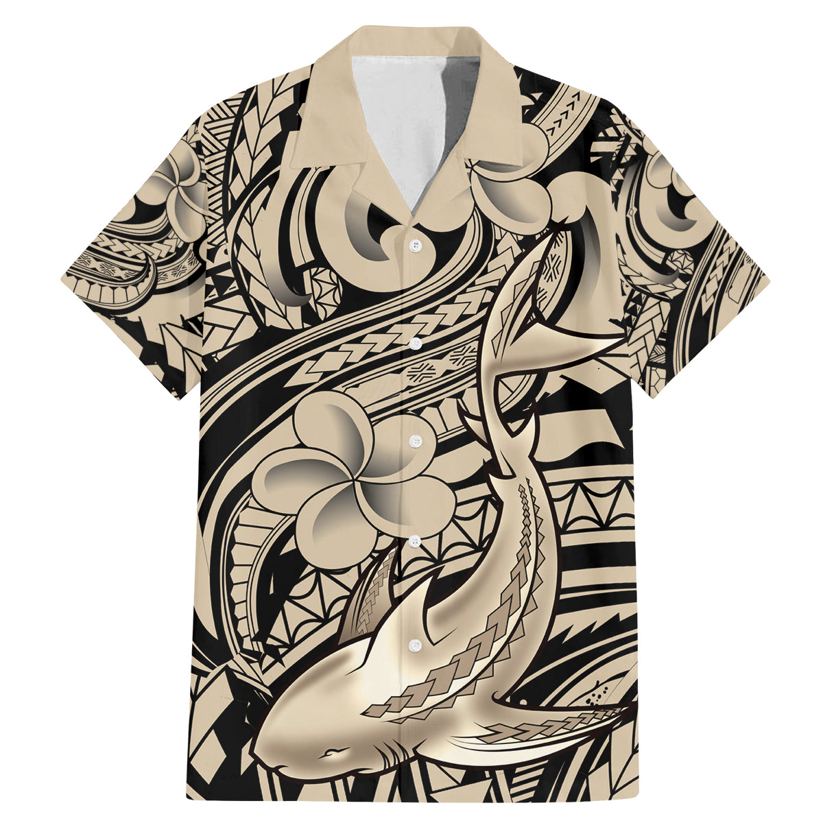 Polynesian Shark Tribal Tattoo Family Matching Mermaid Dress and Hawaiian Shirt Beige Style LT9 Dad's Shirt - Short Sleeve Beige - Polynesian Pride