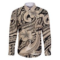 Polynesian Shark Tribal Tattoo Family Matching Mermaid Dress and Hawaiian Shirt Beige Style LT9 Dad's Shirt - Long Sleeve Beige - Polynesian Pride