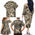 Polynesian Shark Tribal Tattoo Family Matching Off The Shoulder Long Sleeve Dress and Hawaiian Shirt Beige Style