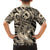 Polynesian Shark Tribal Tattoo Family Matching Off Shoulder Short Dress and Hawaiian Shirt Beige Style