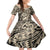 Polynesian Shark Tribal Tattoo Family Matching Off Shoulder Short Dress and Hawaiian Shirt Beige Style