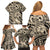 Polynesian Shark Tribal Tattoo Family Matching Off Shoulder Short Dress and Hawaiian Shirt Beige Style