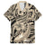 Polynesian Shark Tribal Tattoo Family Matching Off Shoulder Short Dress and Hawaiian Shirt Beige Style