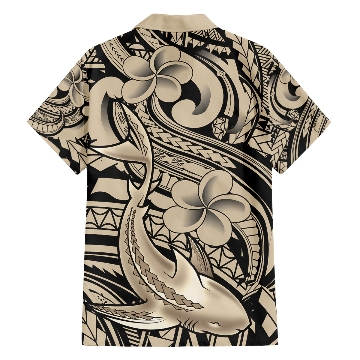 Polynesian Shark Tribal Tattoo Family Matching Off Shoulder Short Dress and Hawaiian Shirt Beige Style