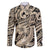 Polynesian Shark Tribal Tattoo Family Matching Off Shoulder Short Dress and Hawaiian Shirt Beige Style
