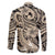 Polynesian Shark Tribal Tattoo Family Matching Off Shoulder Short Dress and Hawaiian Shirt Beige Style
