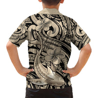 Polynesian Shark Tribal Tattoo Family Matching Short Sleeve Bodycon Dress and Hawaiian Shirt Beige Style LT9 - Polynesian Pride