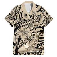 Polynesian Shark Tribal Tattoo Family Matching Short Sleeve Bodycon Dress and Hawaiian Shirt Beige Style LT9 Dad's Shirt - Short Sleeve Beige - Polynesian Pride