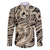 Polynesian Shark Tribal Tattoo Family Matching Short Sleeve Bodycon Dress and Hawaiian Shirt Beige Style
