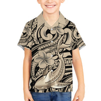 Polynesian Shark Tribal Tattoo Family Matching Short Sleeve Bodycon Dress and Hawaiian Shirt Beige Style LT9 Son's Shirt Beige - Polynesian Pride