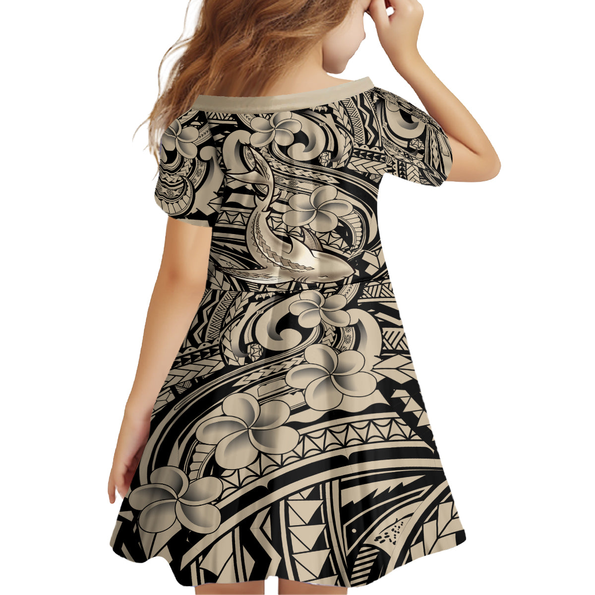 Polynesian Shark Tribal Tattoo Family Matching Tank Maxi Dress and Hawaiian Shirt Beige Style