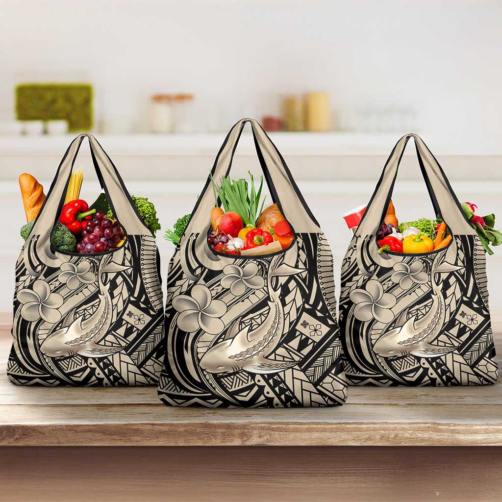 Polynesian Shark Tribal Tattoo Grocery Bag Beige Style