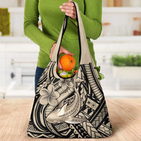 Polynesian Shark Tribal Tattoo Grocery Bag Beige Style