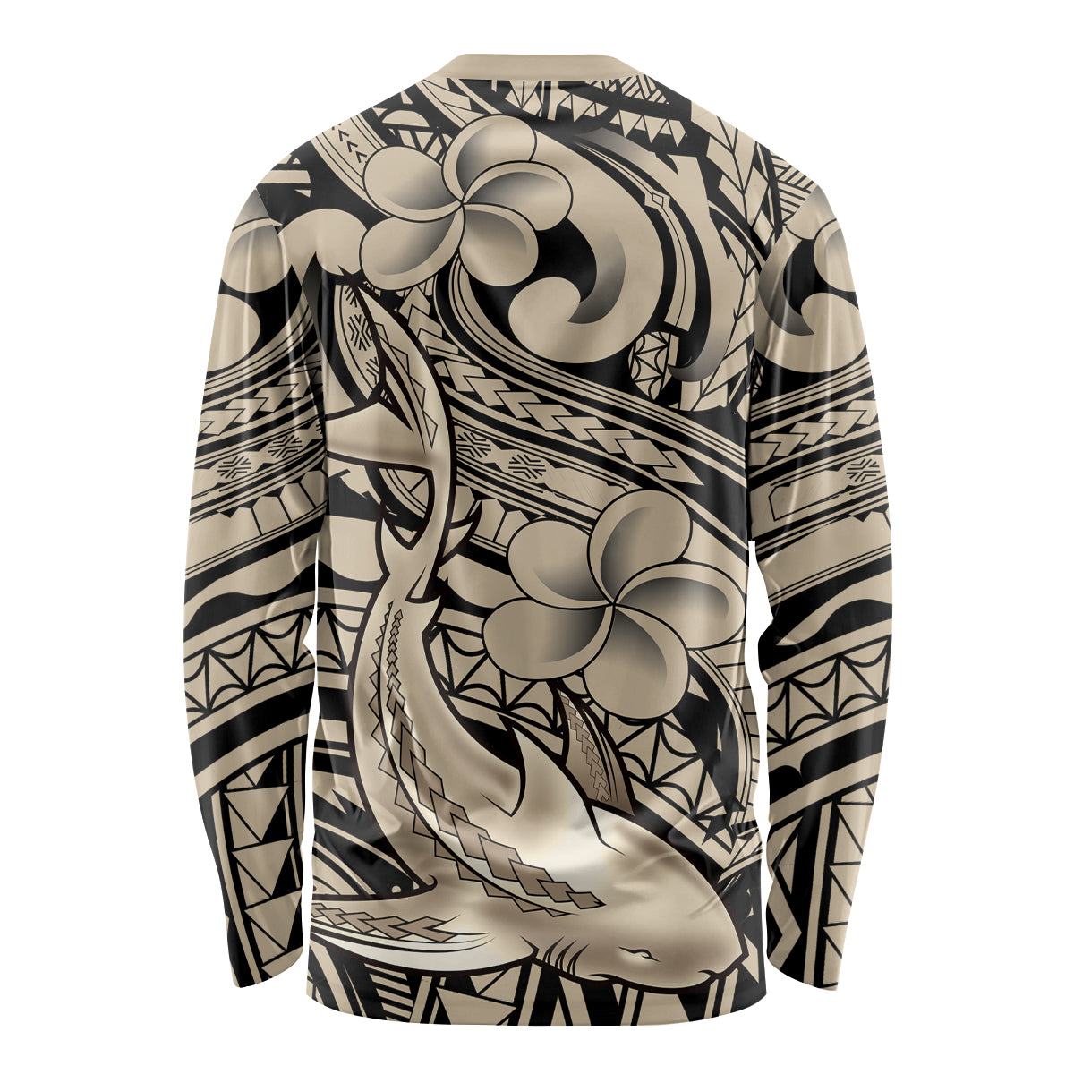 Polynesian Shark Tribal Tattoo Long Sleeve Shirt Beige Style