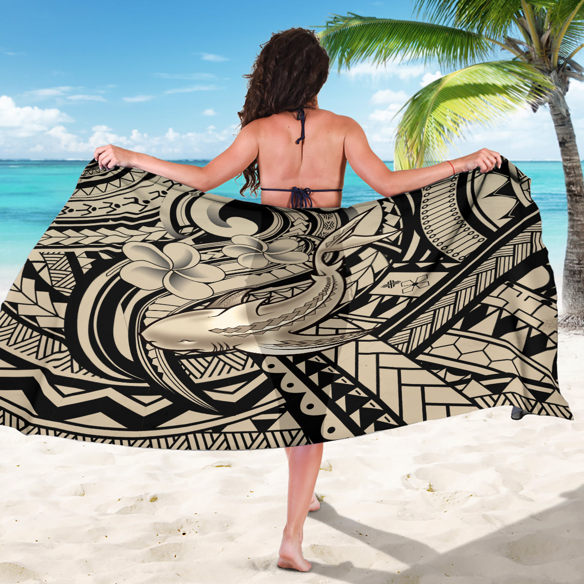 Polynesian Shark Tribal Tattoo Sarong Beige Style